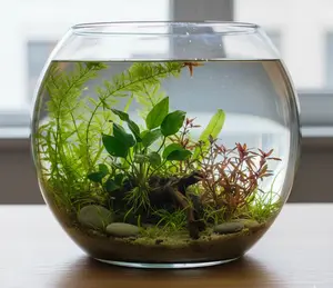 A beautifully planted modern fish bowl
