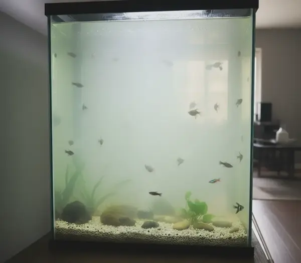 Milky fish aquarium after water change
